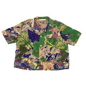 Love Binetti Green Printed Short Sleeve Button Front Shirt Women S/M